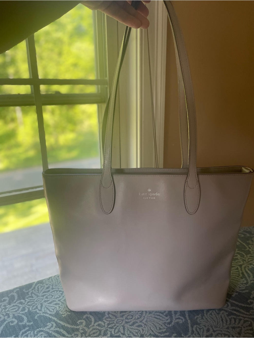 kate spade grey leather tote with long shoulder straps
